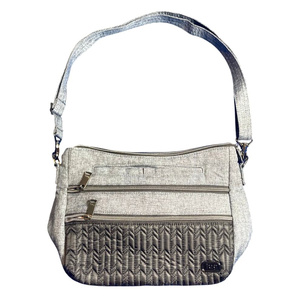 Women's Lug Brand Handbag Shoulder Purse Gray Black Multiple Pockets